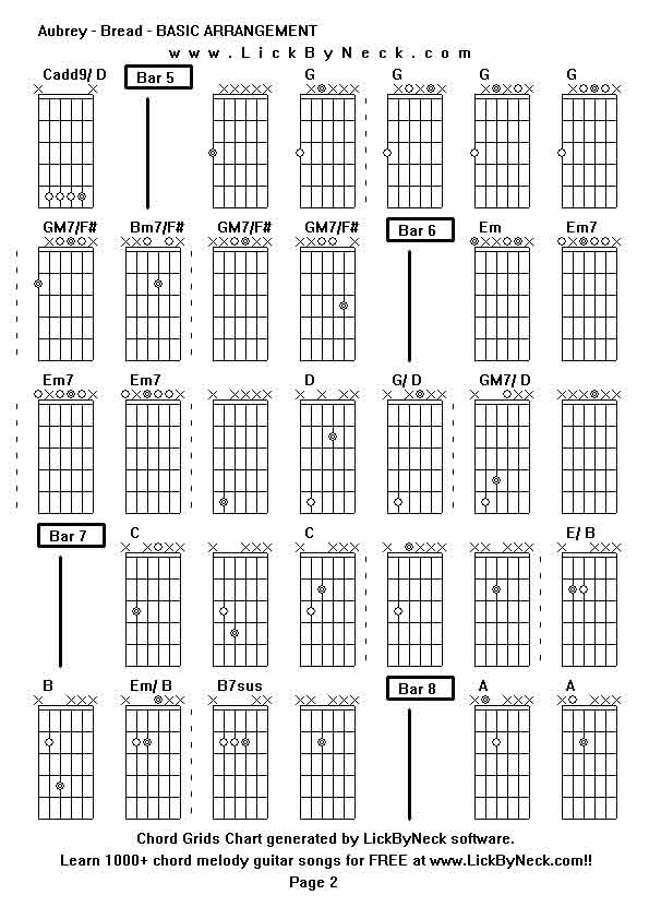 Chord Grids Chart of chord melody fingerstyle guitar song-Aubrey - Bread - BASIC ARRANGEMENT,generated by LickByNeck software.